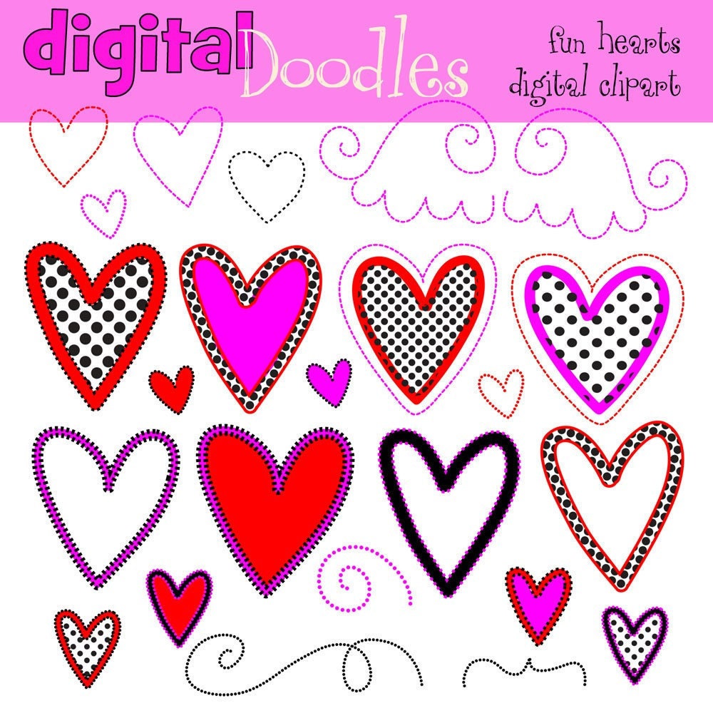 INSTANT DOWNLOAD fun hearts digital clipart