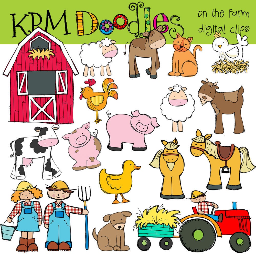 COMBO PACK On the Farm Digital Clip art and black line stamps