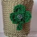 Knitted Cup Cozy, 3 leaf clover coffee cup cozy