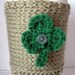 Knitted Cup Cozy, 3 leaf clover coffee cup cozy
