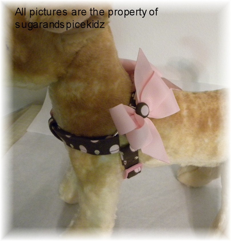 Dog Harness XXS - Small Custom Handmade STEP IN Dog Ergonomically Correct Adjusts from Opposite Ends You pick the fabric the Bows