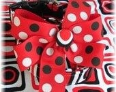 Dog Collar Red White & Black Dots and Squares for you w Bow Size EXTRA SMALL or SMALL Adjustable Dog Collar with D Ring