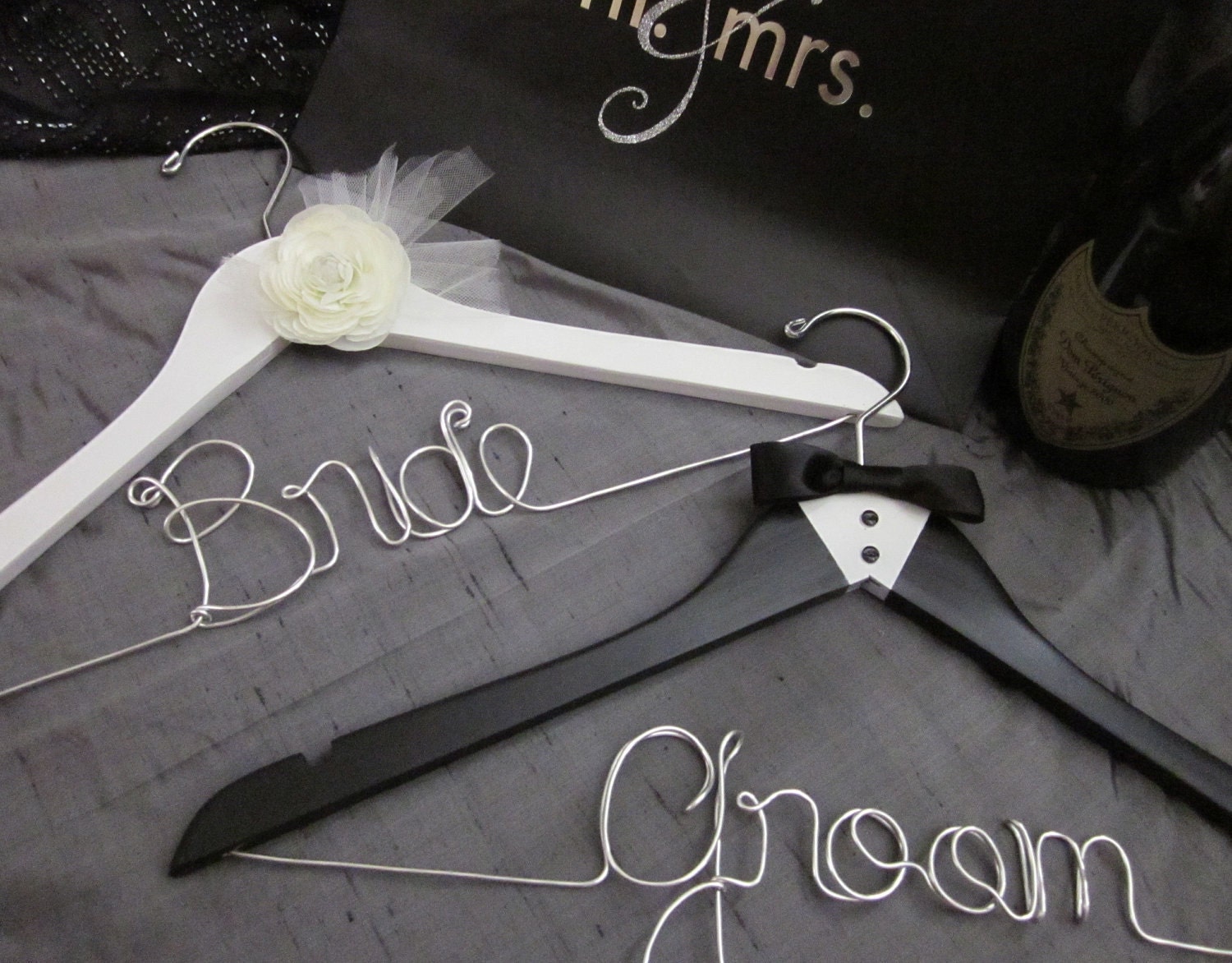 Bridal hanger set, Bride and Groom