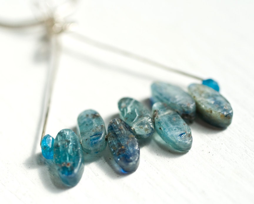 Teal Stone Pendant -  Geometric Blue Kyanite Apatite Ocean Storm Waves Silver Artisan Jewelry Gift for Her