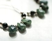 Green Hoop Earrings - Artisan Gemstone Jewelry - Obsidian and Jasper, Sterling Silver - Modern Jewelry Design