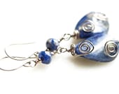 Blue Stone Dangle Earrings - Cobalt Blue Wire Wrapped Spiral -  Boho Chic Gemstone Jewelry Gift For Her