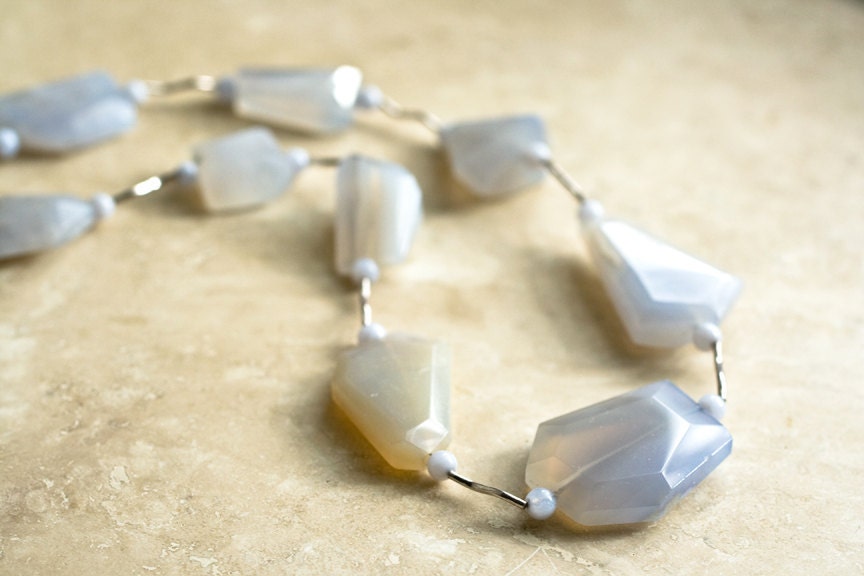 Blue Stone Necklace / Chunky Freeform Urban Modern Silver Gemstone Jewelry - AncientSunJewelry