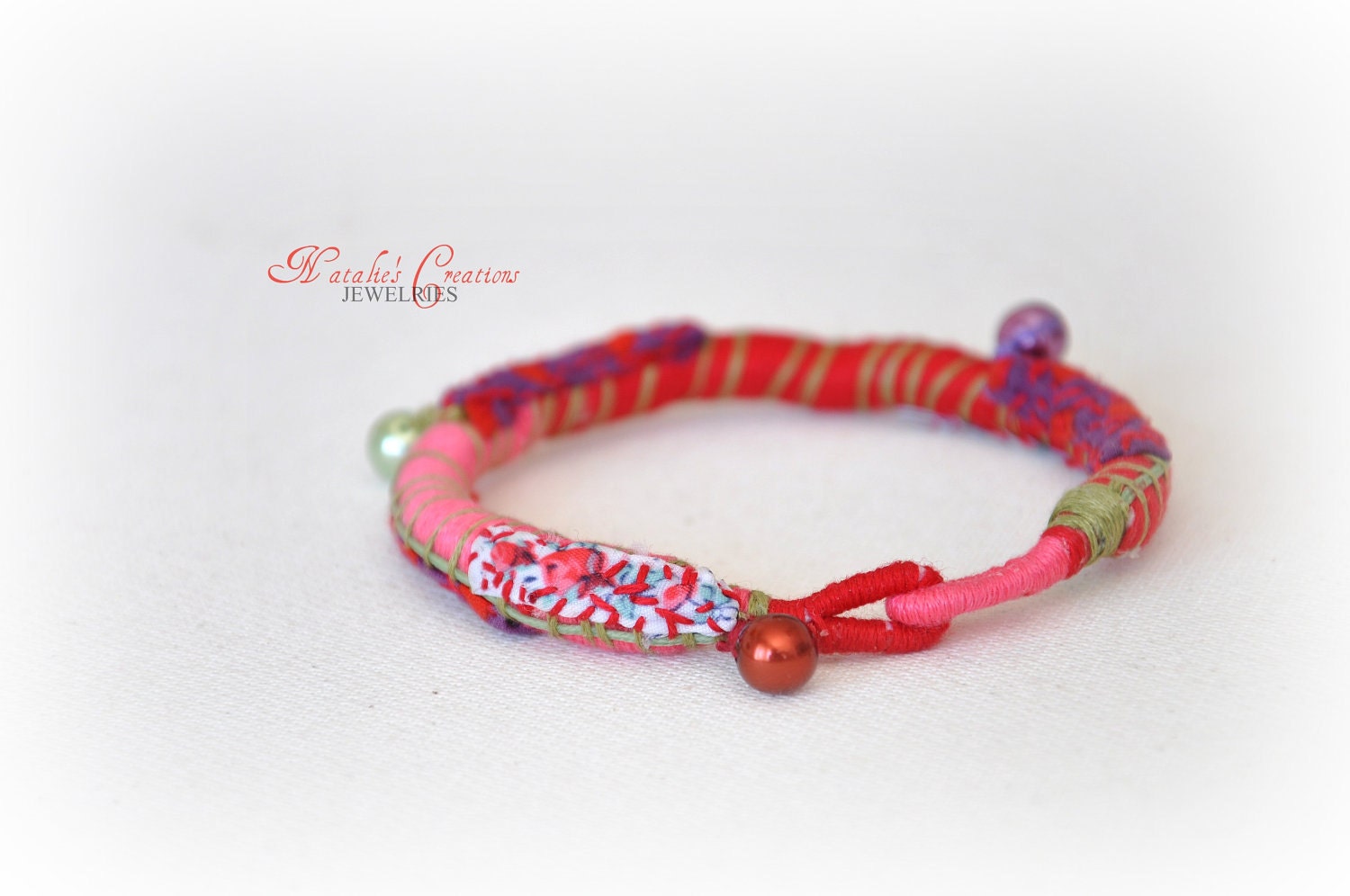 Rope Hand Sewn Fabric Bracelet  Pink Red Bangle Summer Fashion Accessories Bridesmaids Colorful Jewelry Green Handmade Embroidery