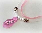 Leather Statement Necklace Pink Holidays Sandal Charm Ceramic Beads Summer Beach Jewelry