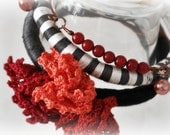 Circus Flower Bracelet Crochet Roses Bangle Knitted Beaded Red Gray Jewelry Eco Friendly Embroidery Accessories Spring Fashion Mothers Day