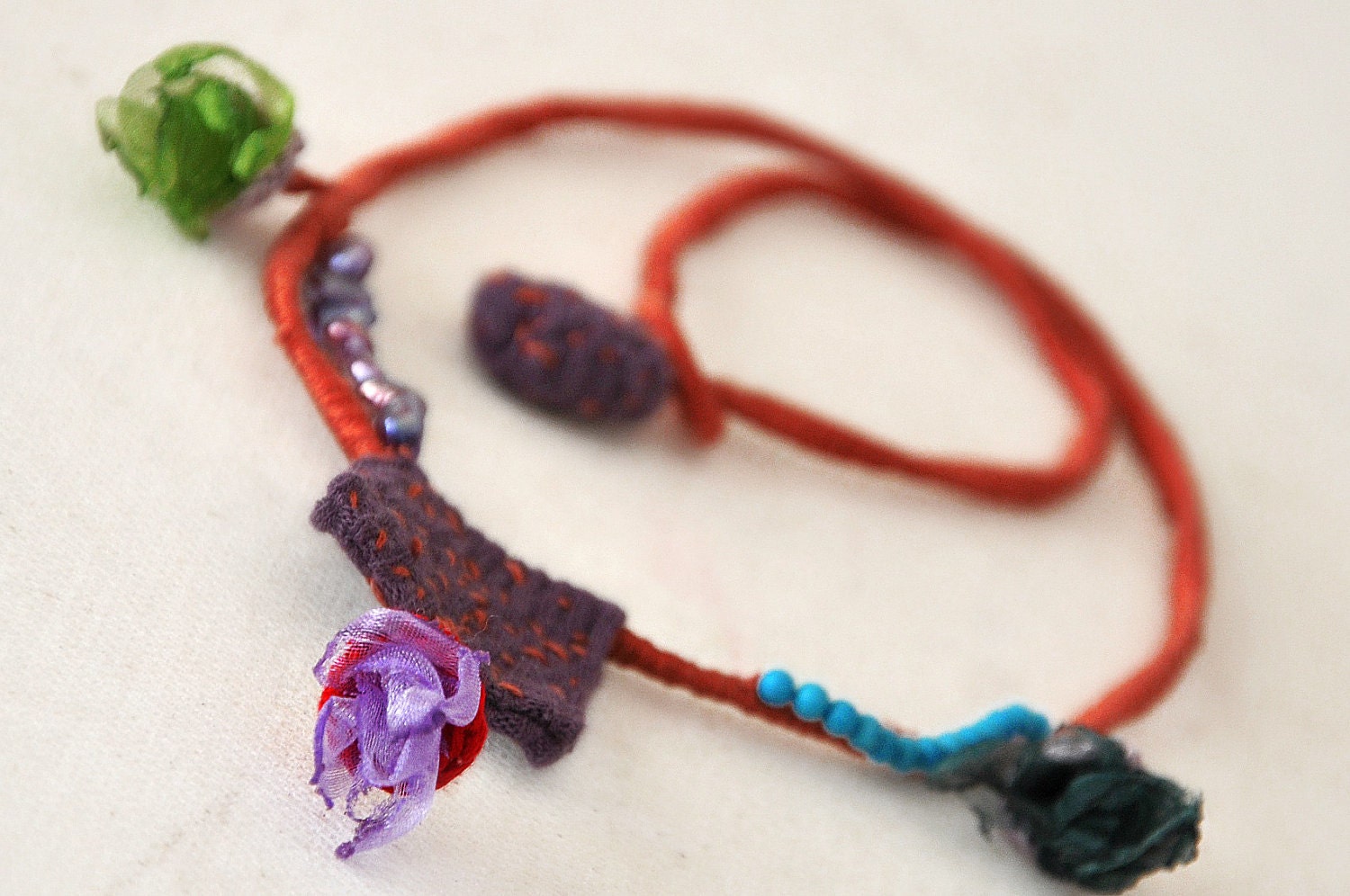 Floral Statement Rope Necklace Fabric Necklace Textile Jewelry Mother Pearl Beaded Turquoise Colorful Summer Fashion Accessories