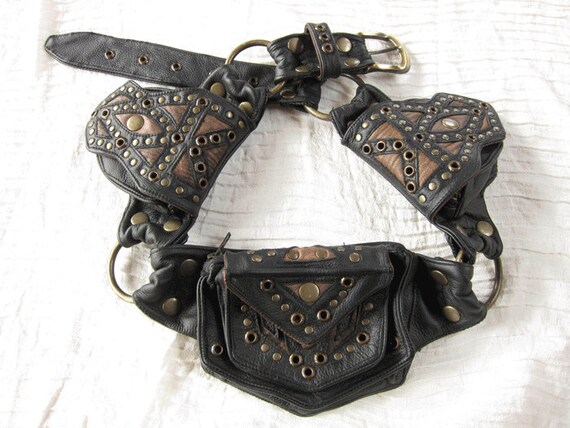 Tribal Leather Brass Ring Utility Belt