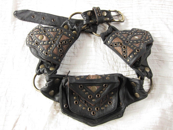 Tribal Leather Brass Ring Utility Belt