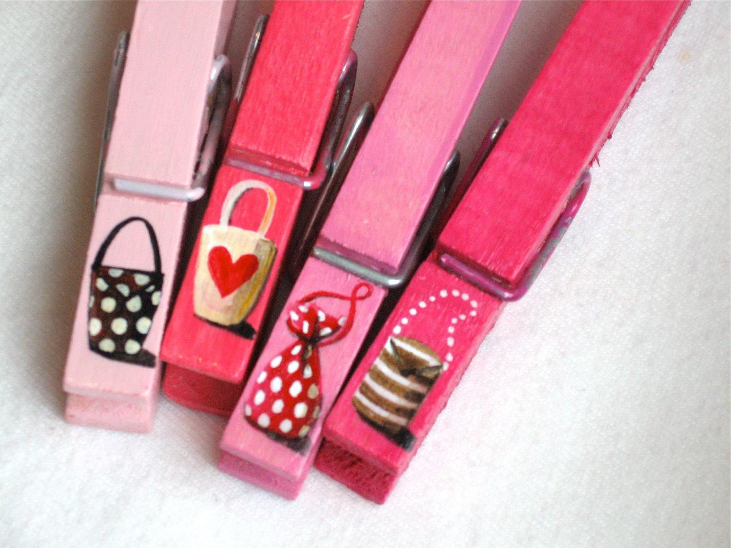 PINK HAND BAGS hand painted magnetic clothespin set
