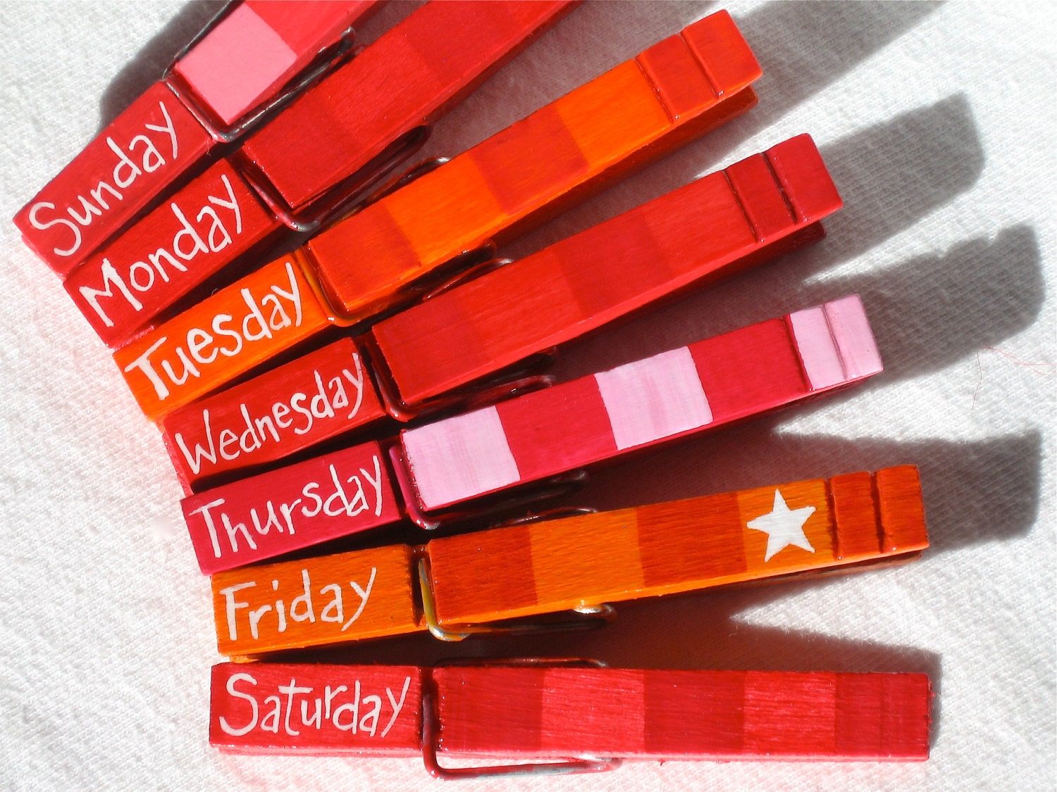 DAYS of THE WEEK hand painted magnetic clothespin set