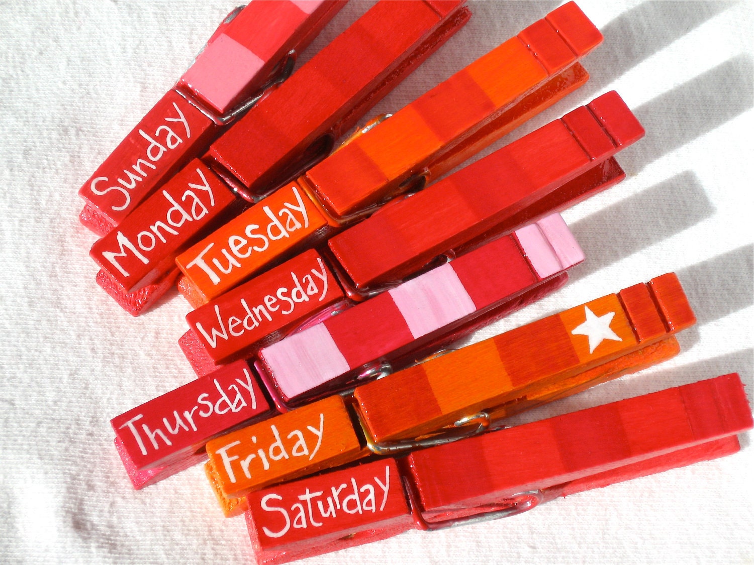DAYS of THE WEEK hand painted magnetic clothespin set