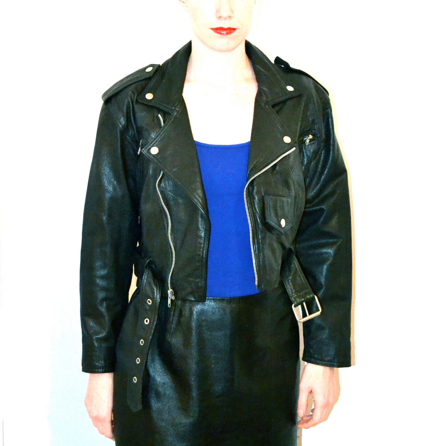 90s Black Leather Motorcycle Jacket// Vintage Biker Black Leather Jacket