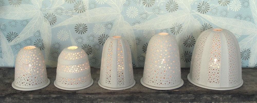 Medium Porcelain Pierced Tea Light Holder with Heart