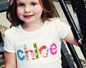 Girl Applique Name Shirt  Personalized Top Up to 7 Letters Long or Short Sleeved