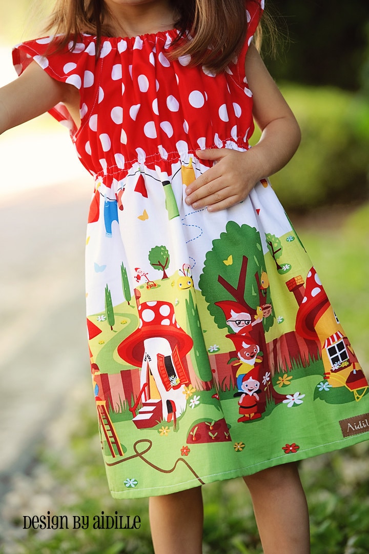 Girls Gnome Dress Flutter Sleeved Peasant  Made to Order