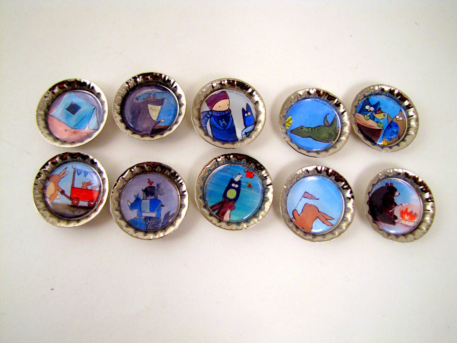 Art Magnet, Bottle Cap Whimsical Mini Painting Print