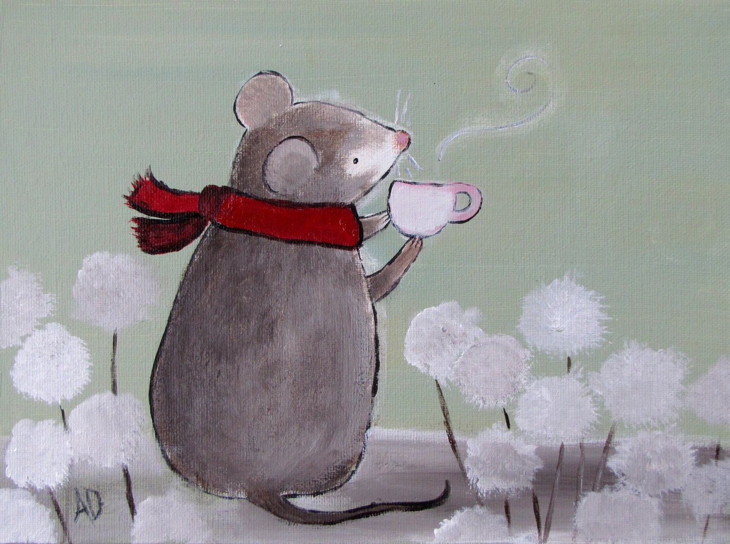 Kids Art, Childrens Painting, Baby Girl Nursery Decor, Tea Mouse