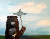 Storybook Style Woodland Bear, Whimsical Childrens Decor, Kids Room Art, Nursery Wall Decoration, Original Acrylic Painting