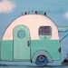 Retro Camper, Whimsical Childrens Decor, Camping Nursery Art, Kids Room, Original Acrylic Painting