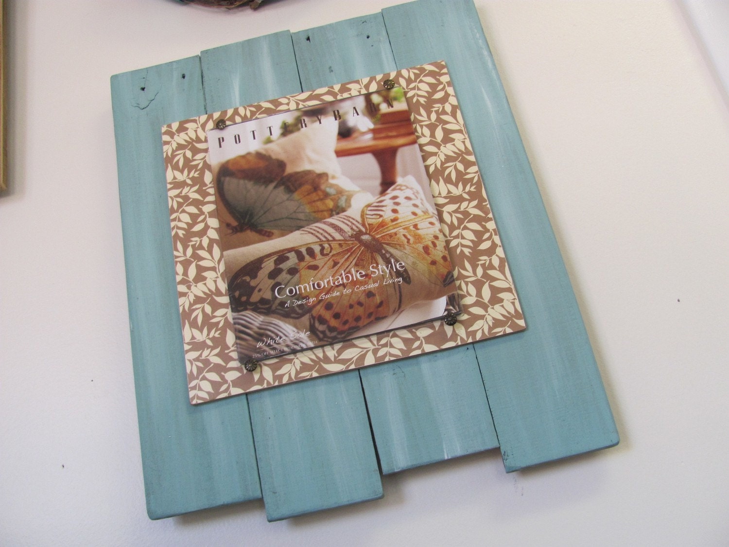 Aqua Up Cycled Reclaimed Wood Plank Picture Frame- Pottery Barn Inspired - Home Decor - Vintage - Shabby Chic - Recycled - One of a kind