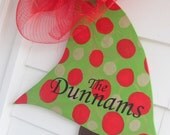 Christmas Door Decor Hand Painted Personalized Custom Wooden Whimsical Ornament Deco Mesh Ribbon