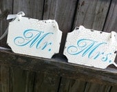 MR and MRS 9 x 7 Chair Signs WEDDING Signs Hand Painted Bride and Groom
