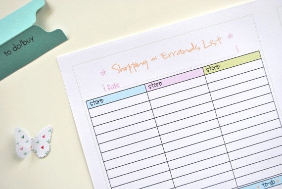 SHOPPING & ERRANDS list- half size planner PDF template tangerine