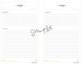 RECIPE CARDS - half size planner printable pdf template