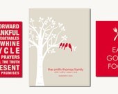 Love Bird Custom Family Tree w/ Subway Art Family Rules and EAT GOOD FOOD (or any 2 side prints/any colors) - 11x14 and Two 8x10s