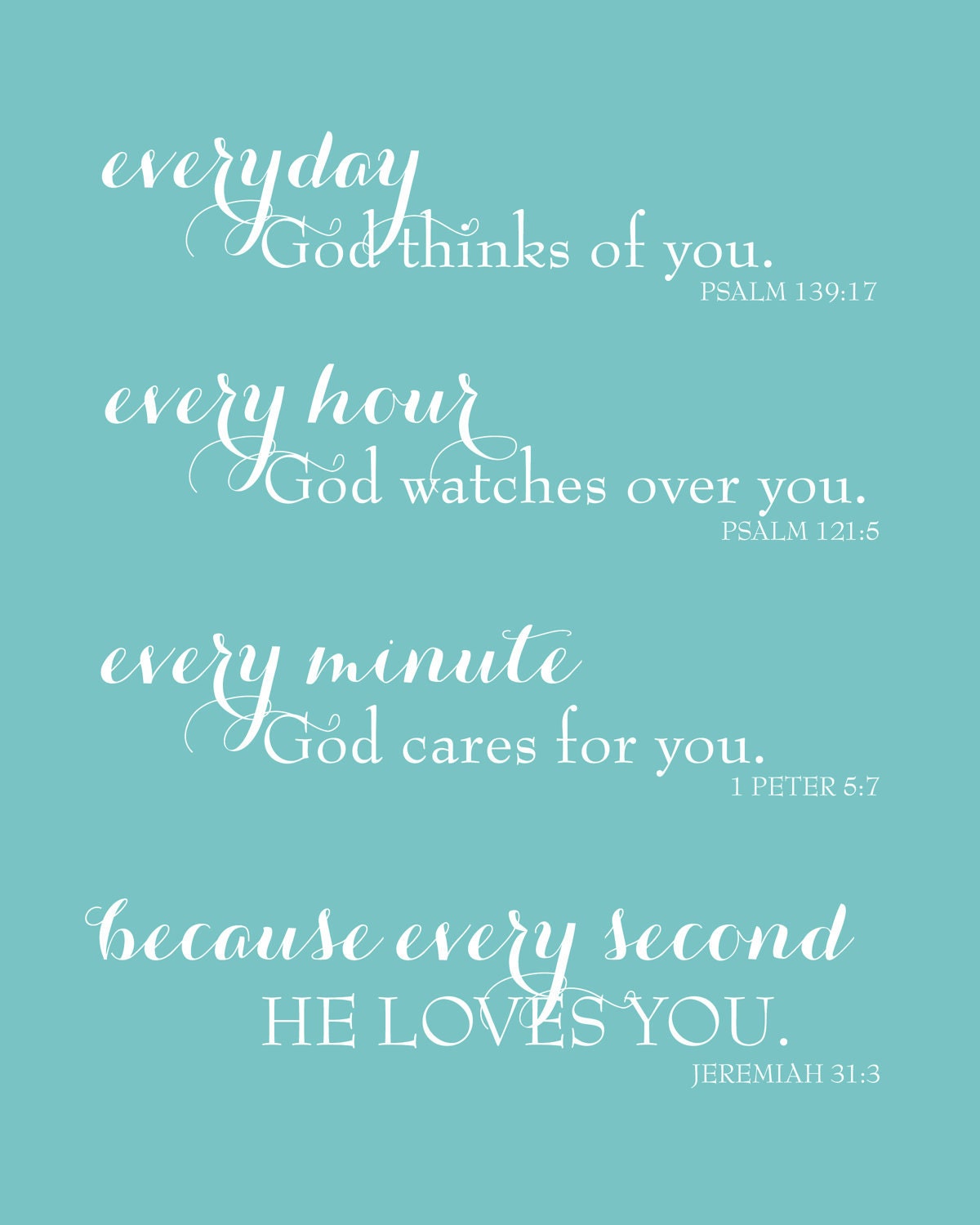 Everyday God Loves You - Inspirational Scripture Print - 8x10 Print (Teal/Aqua)