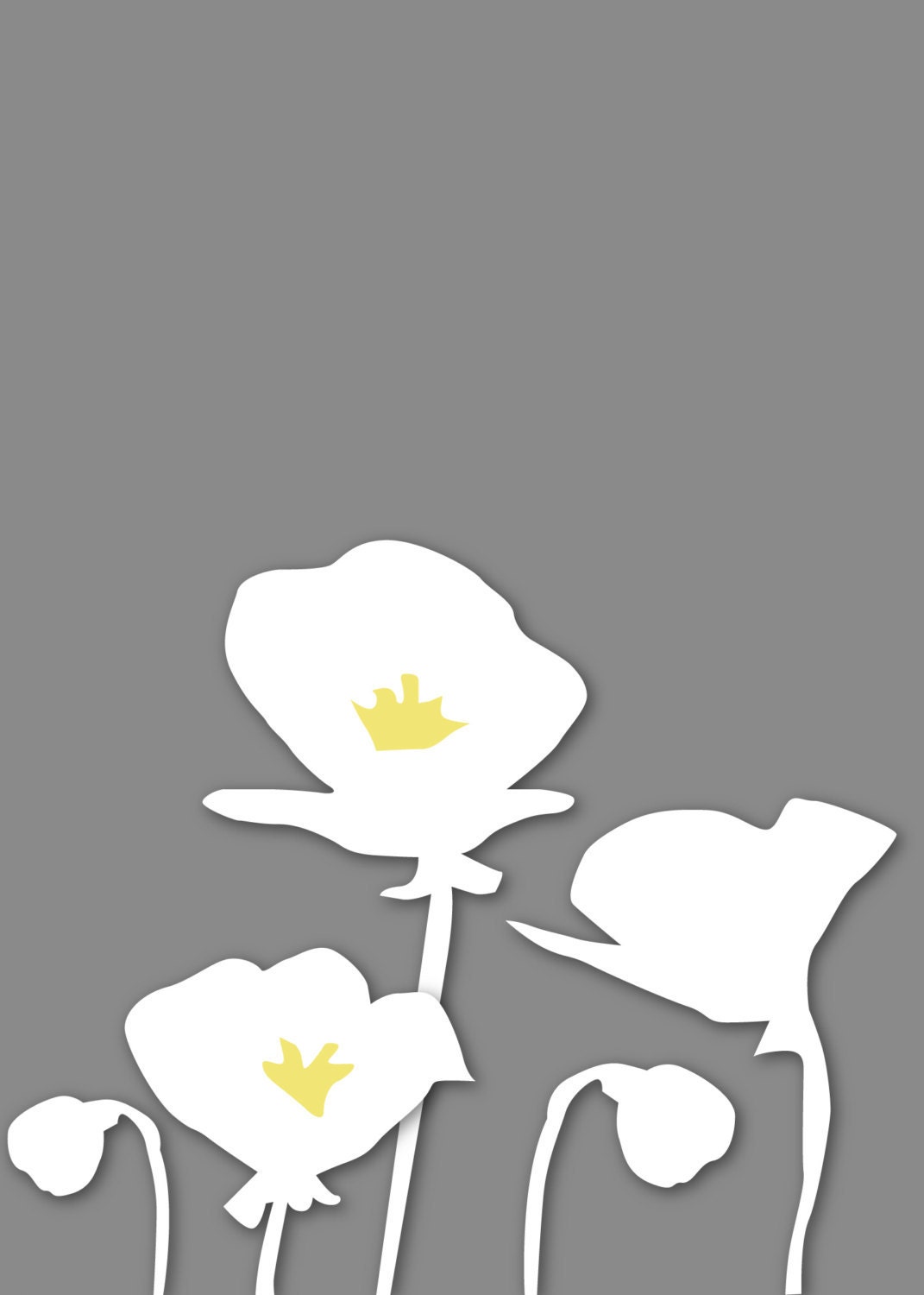 Poppies Yellow and Gray Silhouette Series - Set of three 8x10s