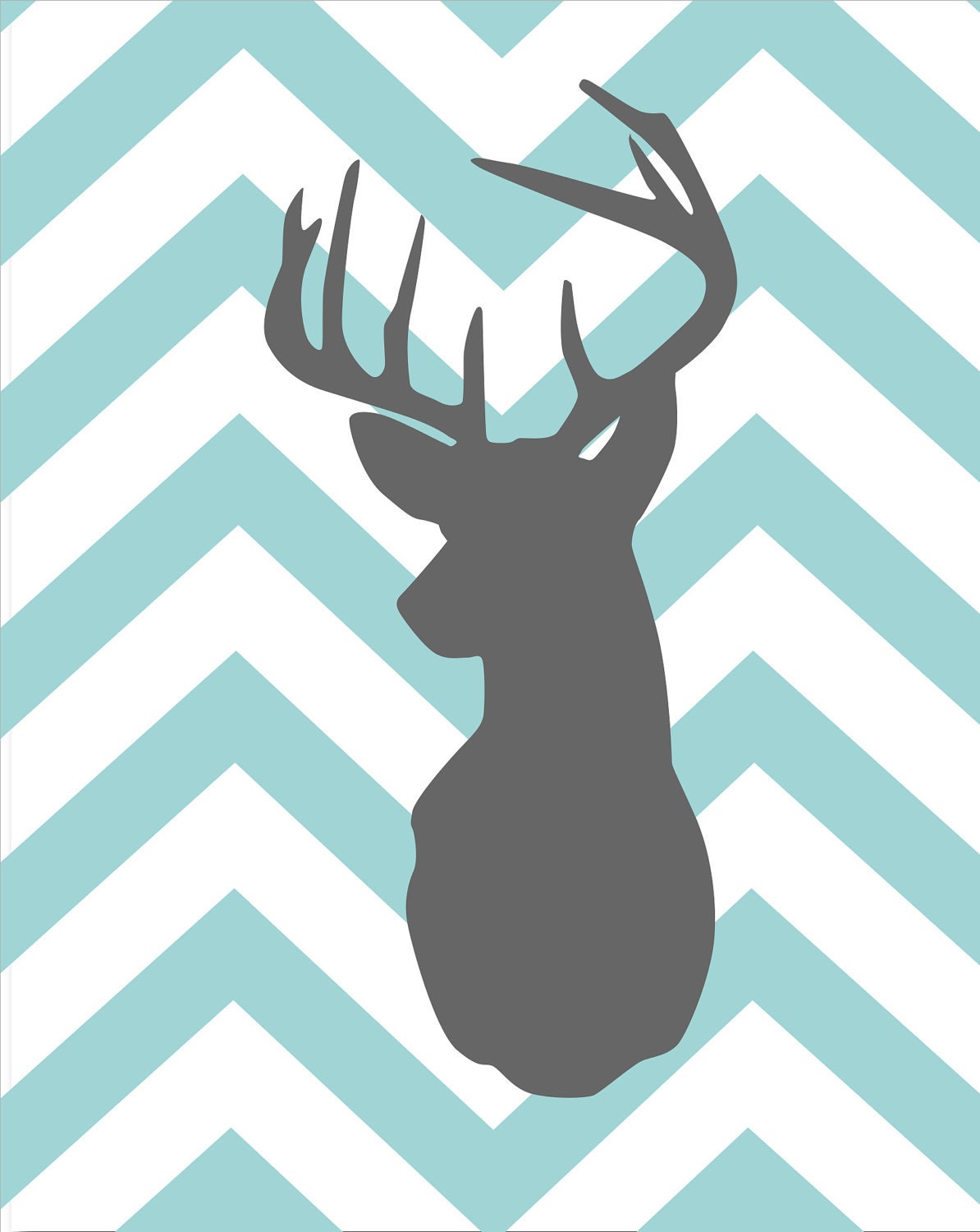 Deer Silhouette with Chevron Zig Zag Stripes - One print - 11"x14"