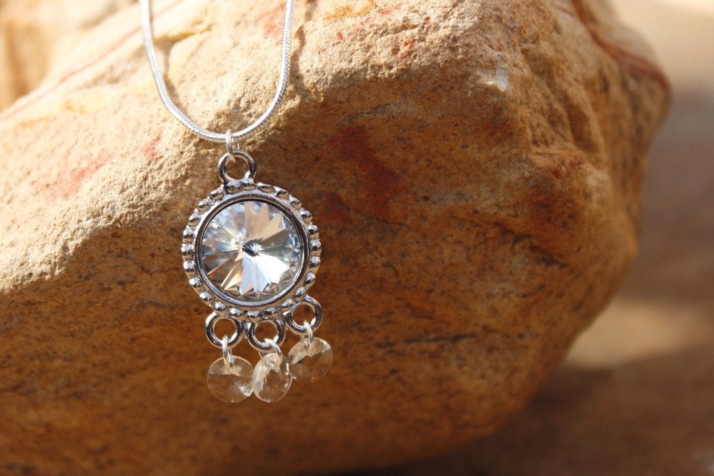 Crystal Rhinestone Pendant with Dangles Necklace