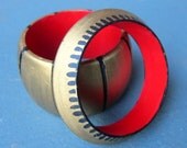 Two Gold Bangle Bracelets - Painted Wood Red and Gold
