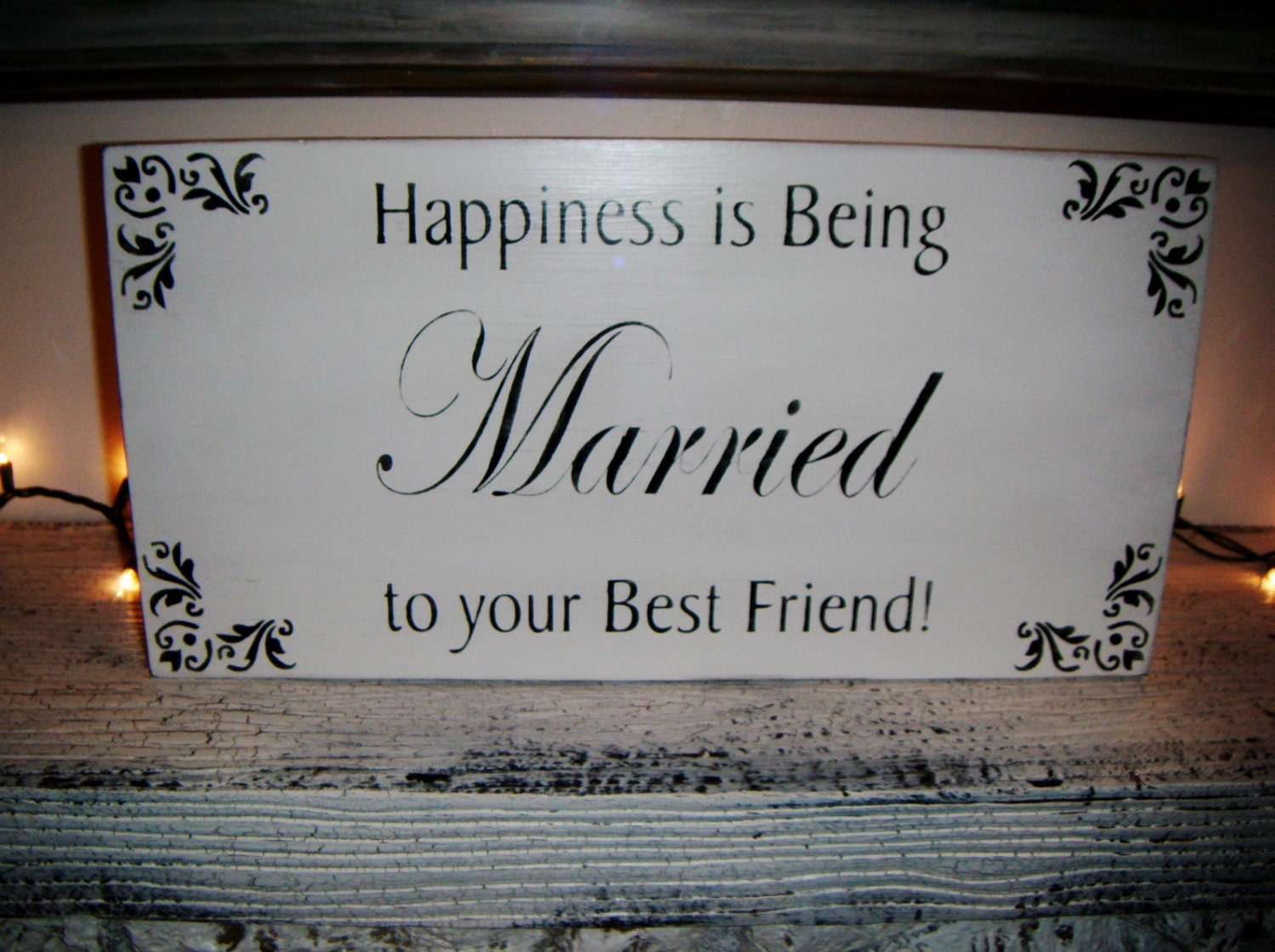 Elegant Black Tie Wedding Sign, "Happiness is Being Married to Your Best Friend" - could also be a personalized directional sign