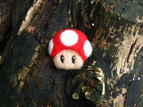 Super Mario Mushroom needle felted brooch