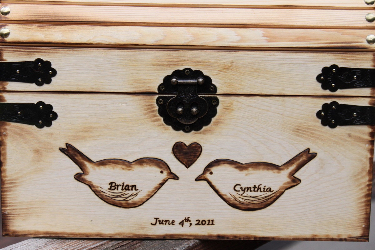 Wedding Card Box, Personalized Rustic Large Treasure Chest Keepsake Box