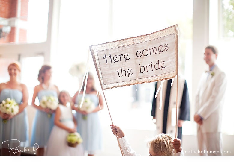 Wedding Signs, Here Comes the Bride Sign for Flower Girl, Ring Bearer,  Fun Photo Prop
