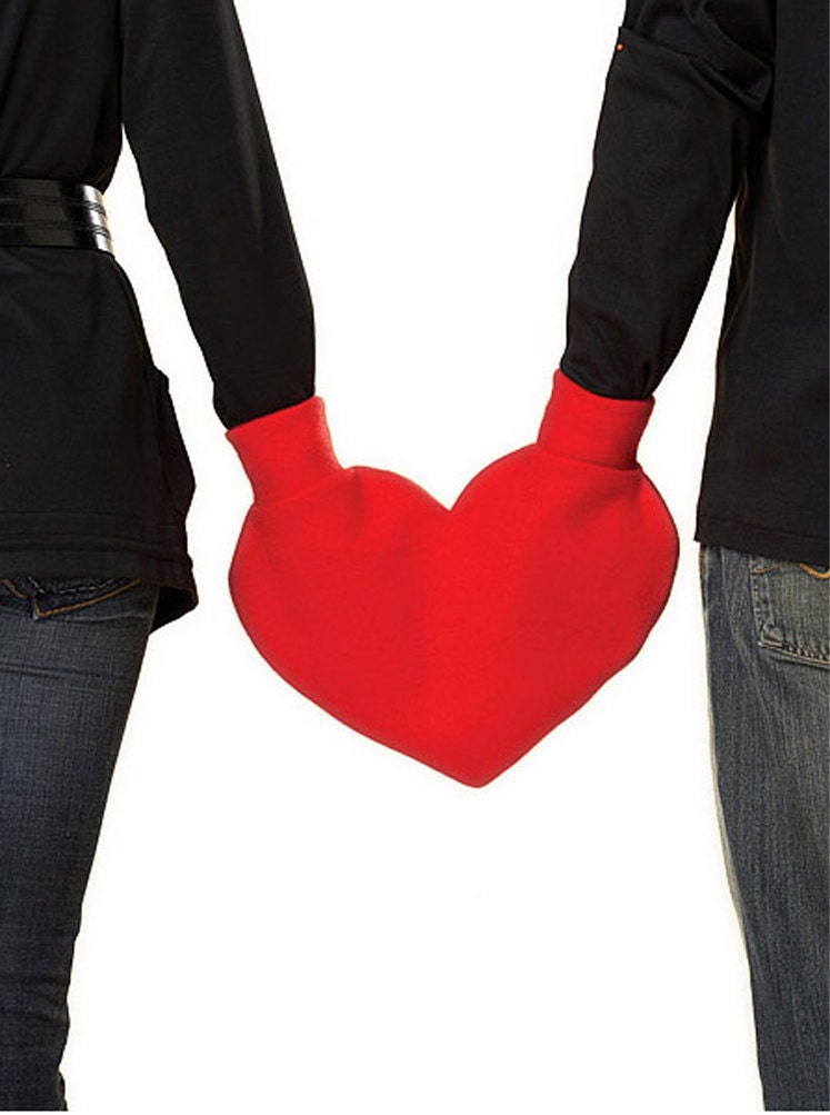 Red Heart Shaped Lovers Mitten Snuggle down for warm romantic walks