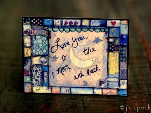 Moon Mosaic ACEO - Whimsical Mixed Media Art, eco-friendly