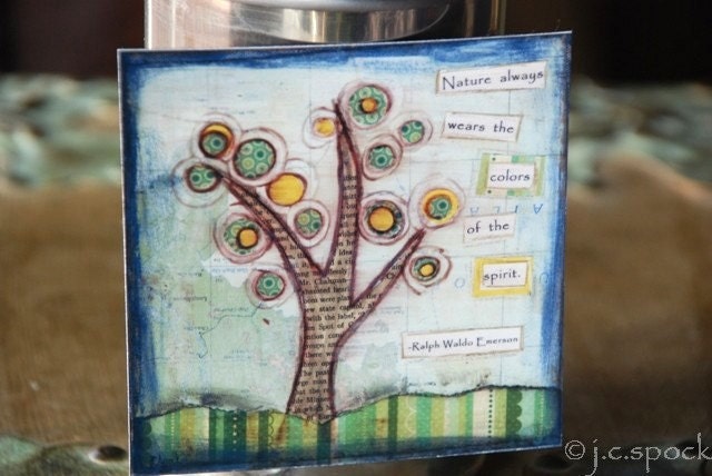 Mixed Media Art Magnet: Spirited Tree flexible fridge magnet - Whimsical Art, Folk Art, Inspirational Art, Tree Art