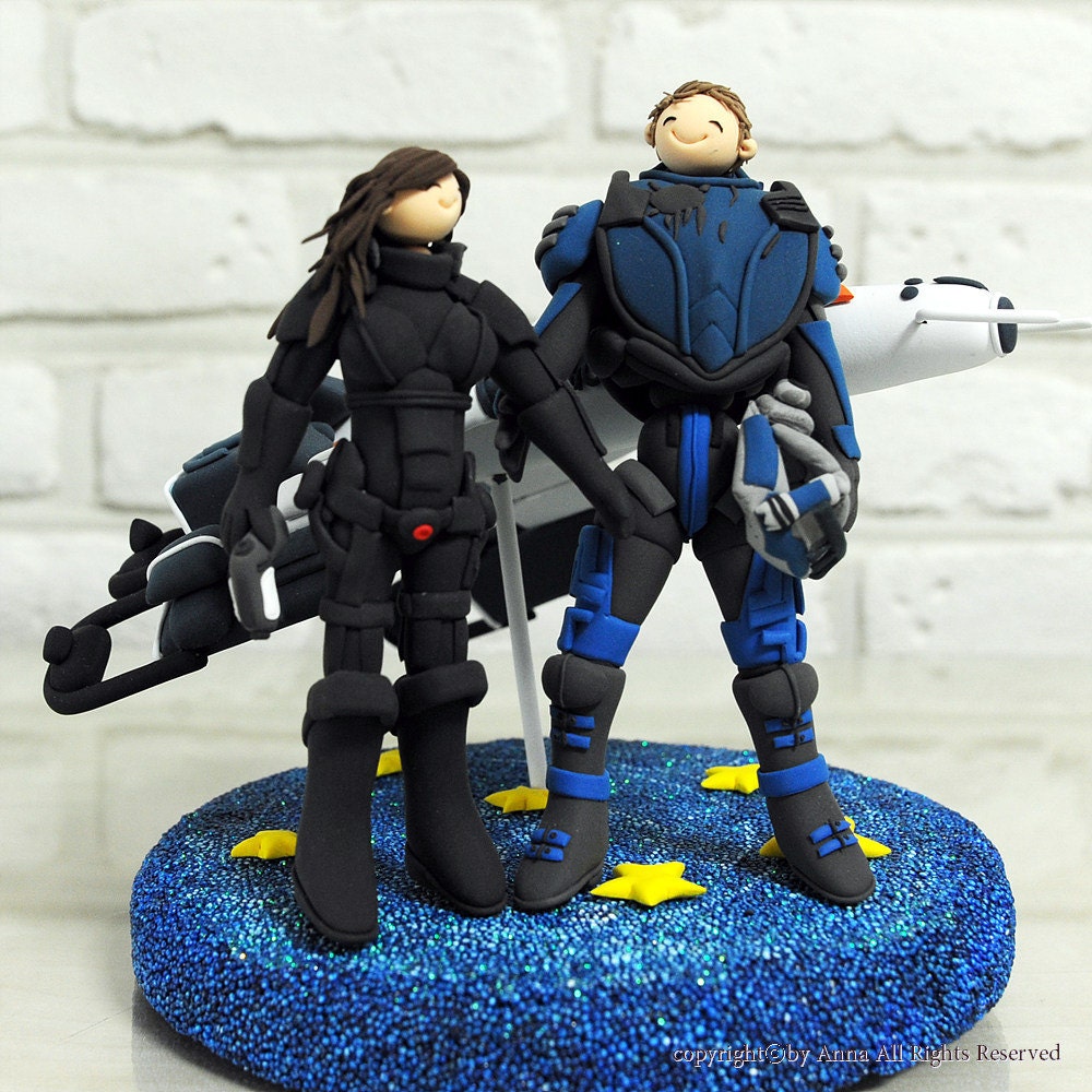 Miniature spaceship wedding cake topper decoration gift keepsake - the Normandy SR2 from Mass Effect 2