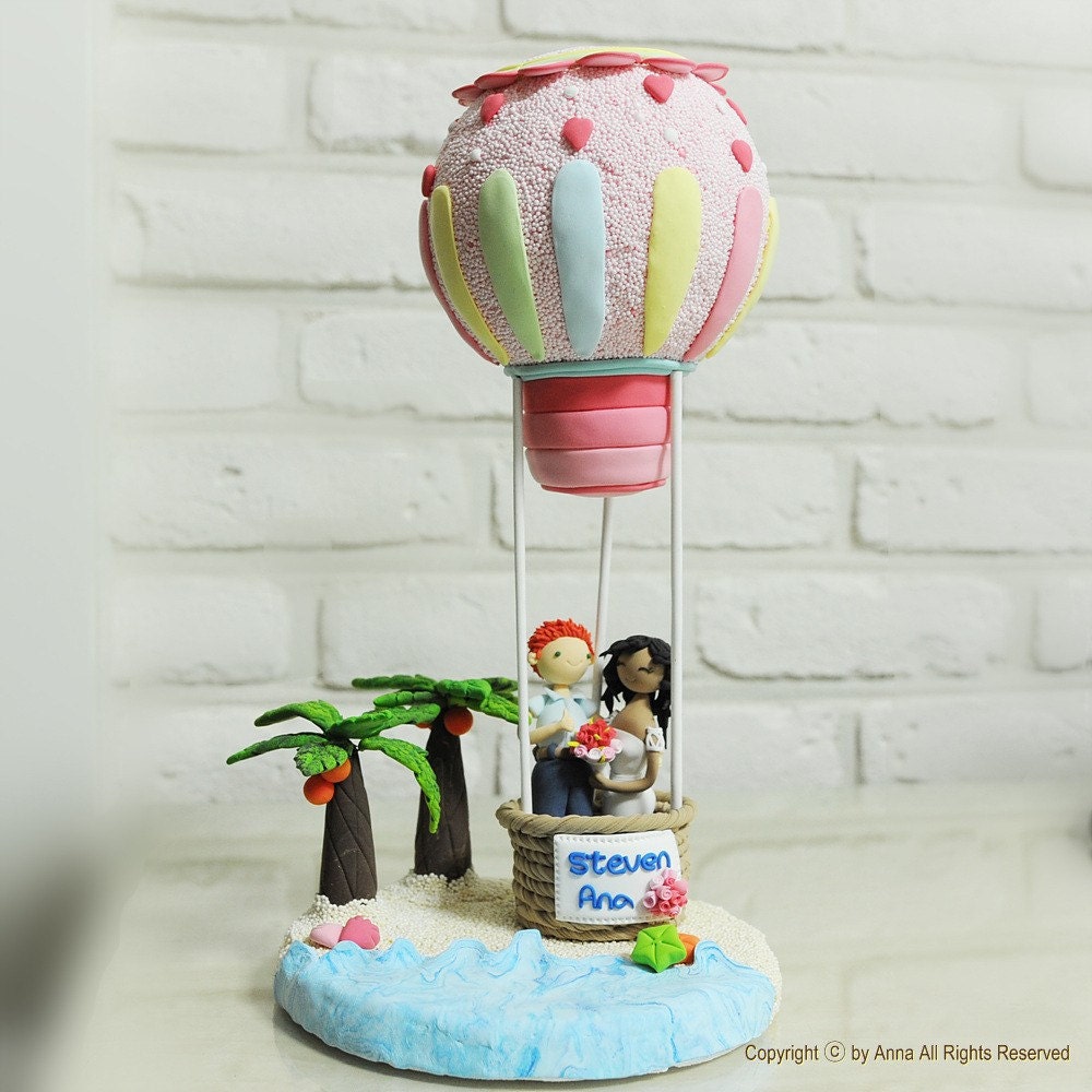 Hot - air balloon flight custom wedding cake topper Decoration Gift - Let us fly to the Happy Island on hot air balloon