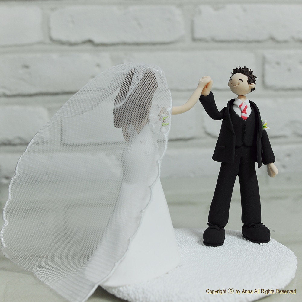 Cute couple Wedding Cake topper , Decoration, Keepsake - Hi -Five