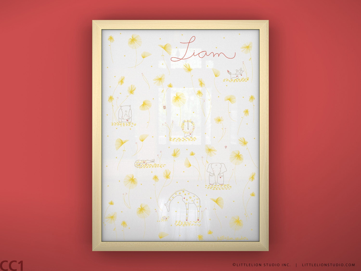Custom baby name art print kids room decor cute safari theme soft pastel colors -  Unframed 11 3/4  x 15 3/4" - You Are My Sunshine